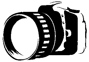 Schets van een DSLR camera met lens, voor fotografie.