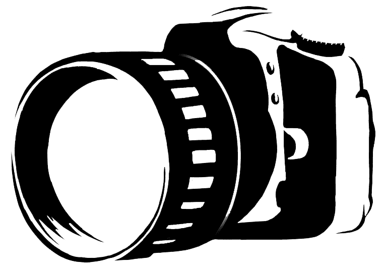 Schets van een DSLR camera met lens, voor fotografie.